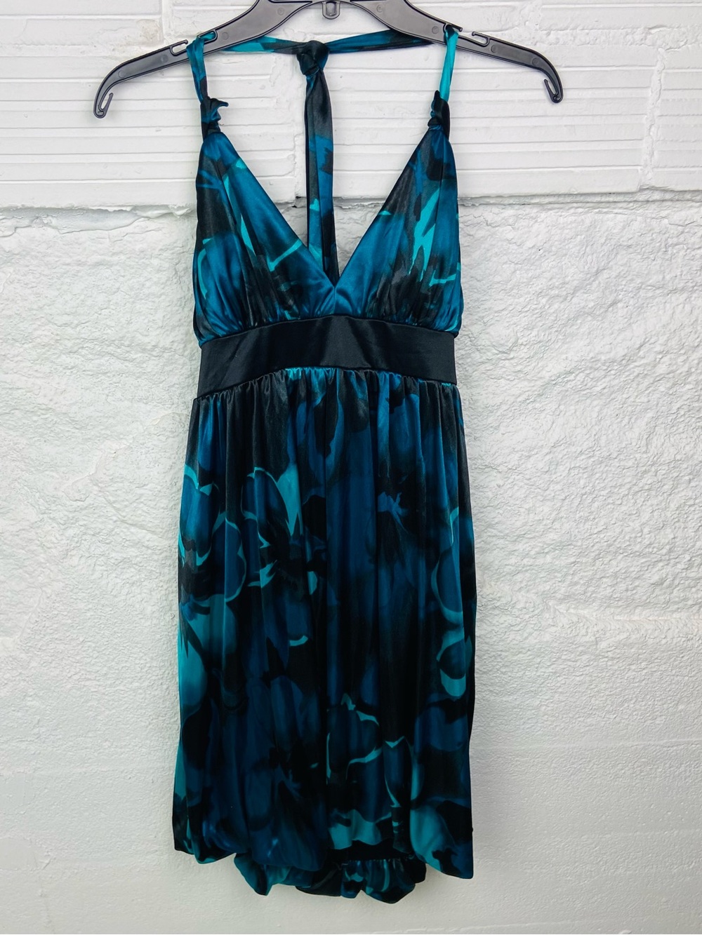 City Triangles Y2K floral Teal & Black Halter Mini Dress size large